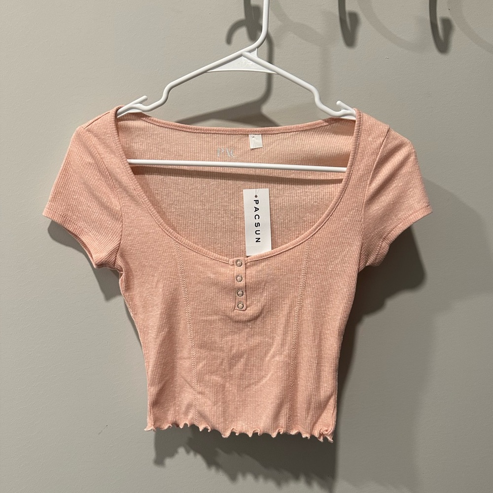 PacSun Pink Ribbed Short Sleeve Crop Top NWT